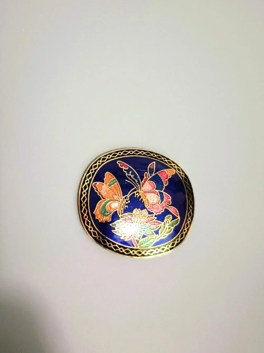 Cloisonne Floral Butterfly Belt Buckle Gold Tone Enamel Oval